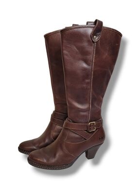 Born Brown Leather Heeled Boots Size 8